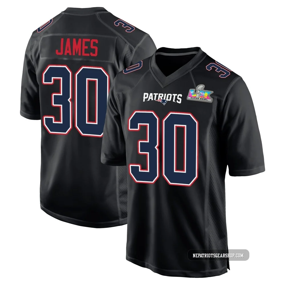 DJ James ＃30 New England Patriots Game Carbon Fashion Super Bowl LX Patch Jersey - Youth Black