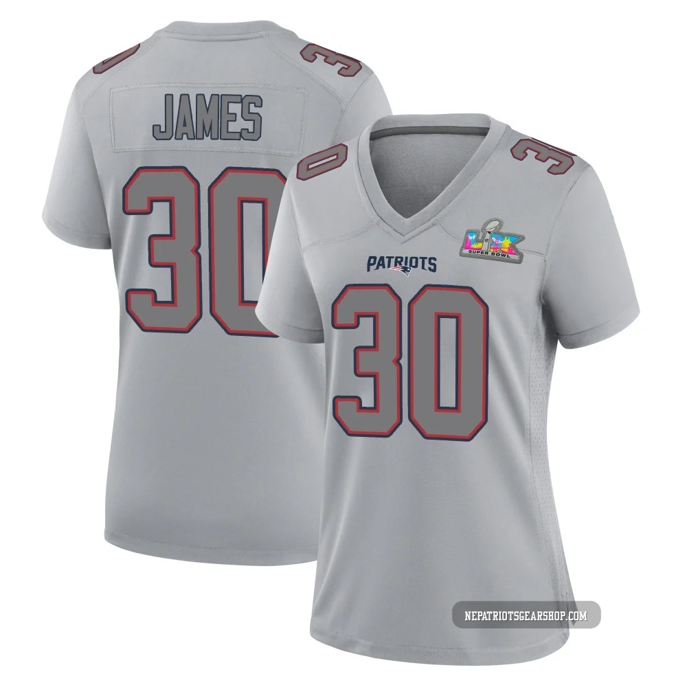 DJ James ＃30 New England Patriots Game Silver Atmosphere Fashion Super Bowl LX Patch Jersey - Women's