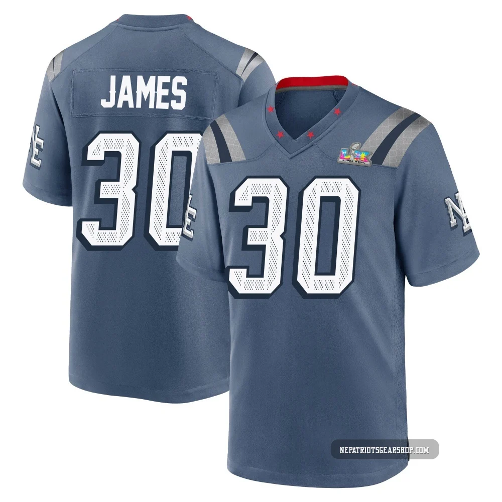 DJ James ＃30 New England Patriots Game Storm 2025 Rivalries Collection Super Bowl LX Patch Jersey - Men's Blue