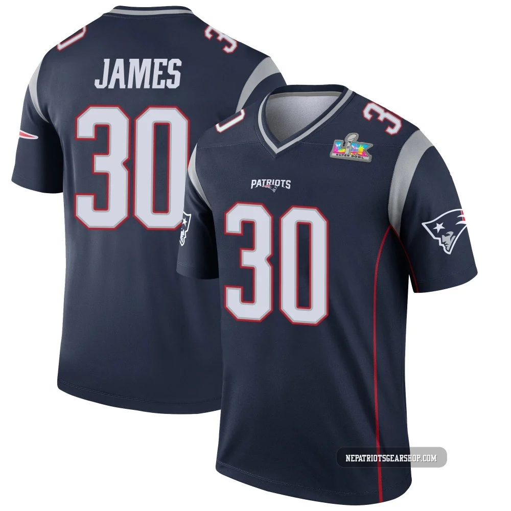 DJ James ＃30 New England Patriots Legend Super Bowl LX Patch Jersey - Youth Navy