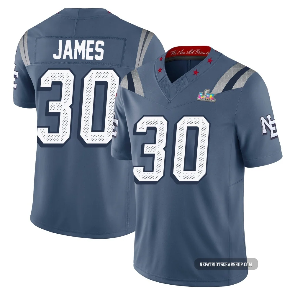DJ James ＃30 New England Patriots Limited Storm 2025 Rivalries Collection Super Bowl LX Patch Jersey - Youth Blue