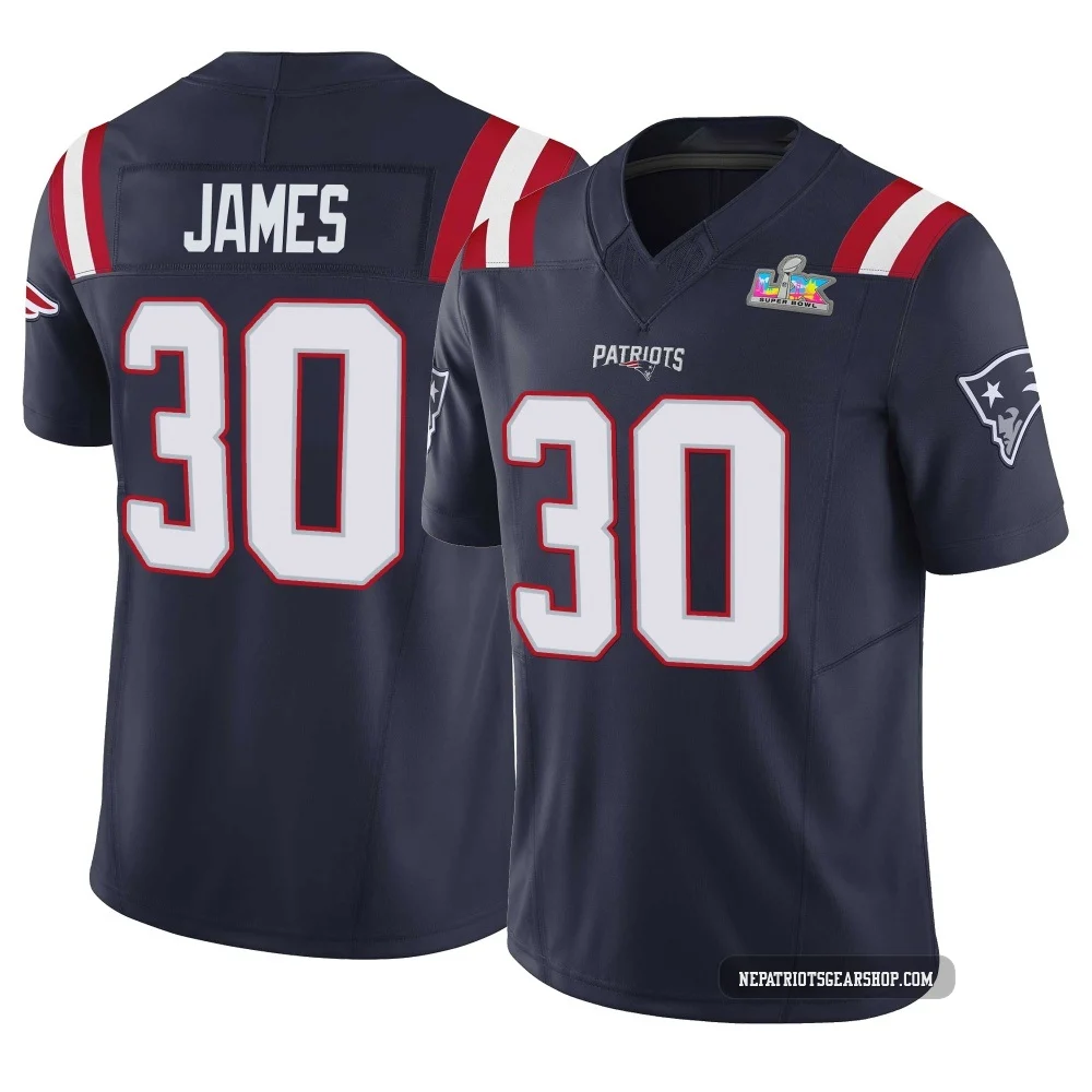 DJ James ＃30 New England Patriots Limited Vapor F.U.S.E. Super Bowl LX Patch Jersey - Men's Navy