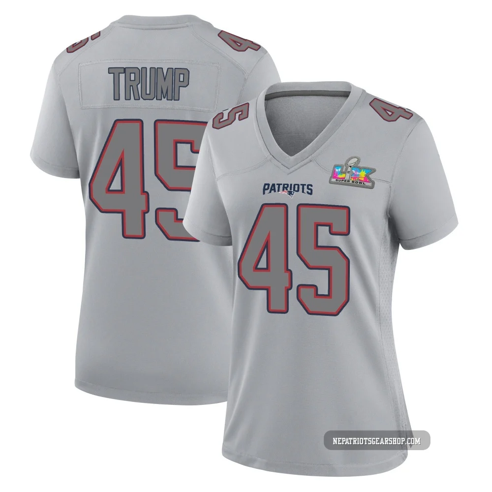 Donald Trump ＃45 New England Patriots Game Silver Atmosphere Fashion Super Bowl LX Patch Jersey - Women's