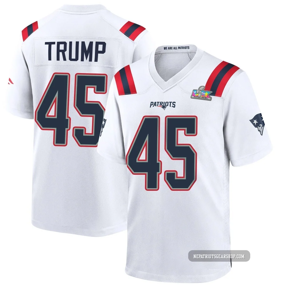 Donald Trump ＃45 New England Patriots Game Super Bowl LX Patch Jersey - Men's White