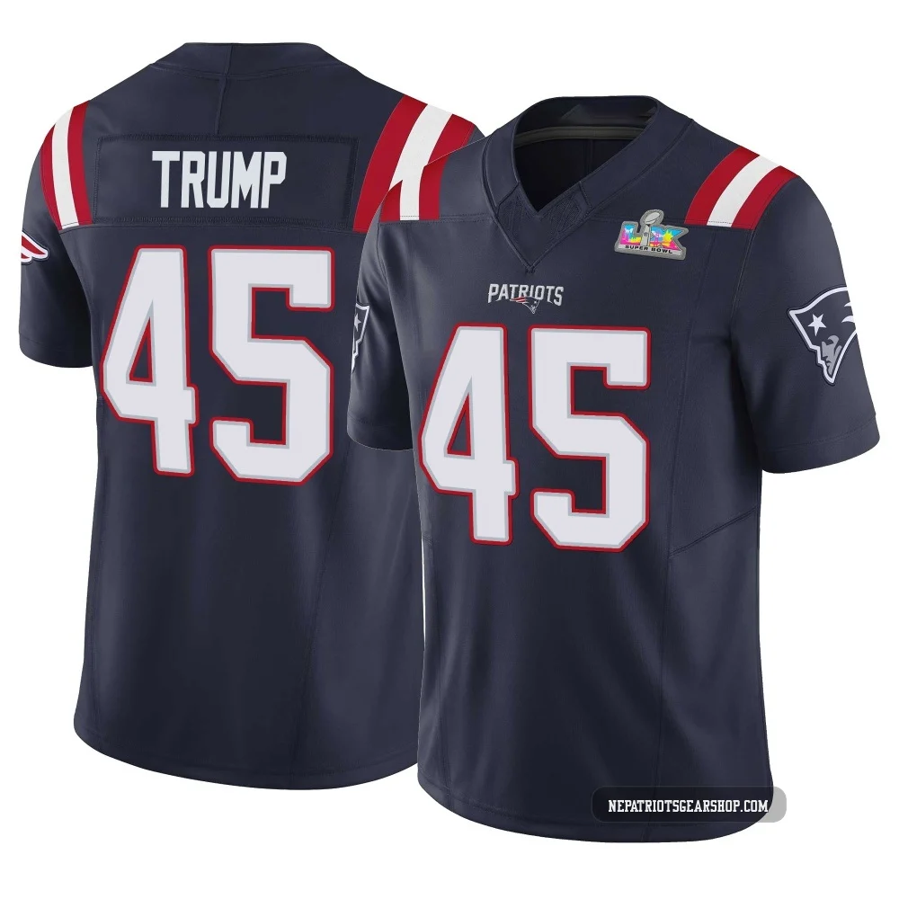 Donald Trump ＃45 New England Patriots Limited Vapor F.U.S.E. Super Bowl LX Patch Jersey - Men's Navy