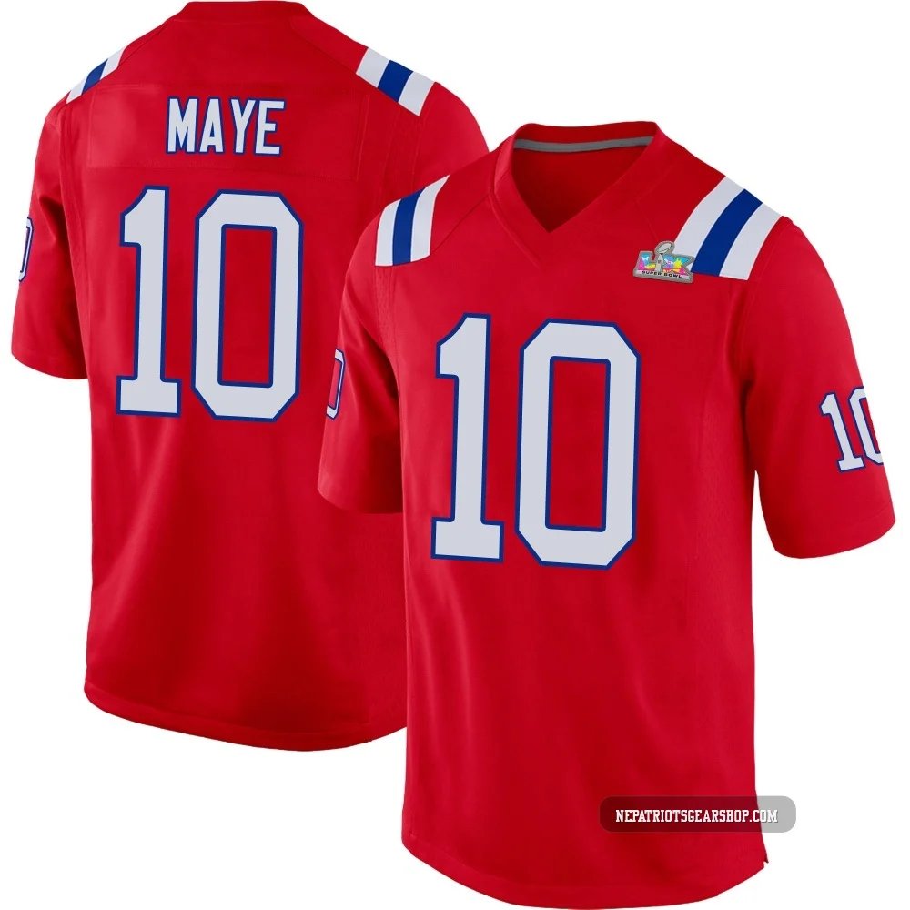 Drake Maye ＃10 New England Patriots Game Alternate Super Bowl LX Patch Jersey - Men's Red