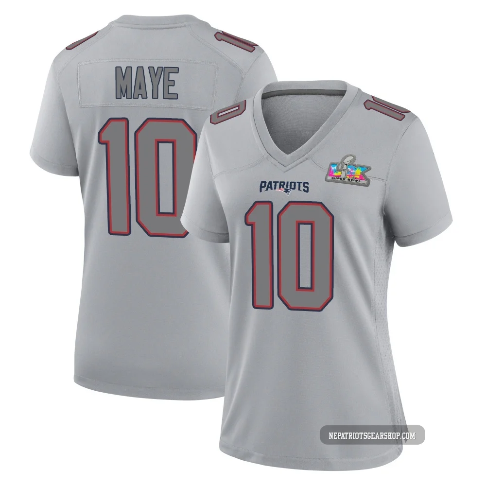 Drake Maye ＃10 New England Patriots Game Silver Atmosphere Fashion Super Bowl LX Patch Jersey - Women's