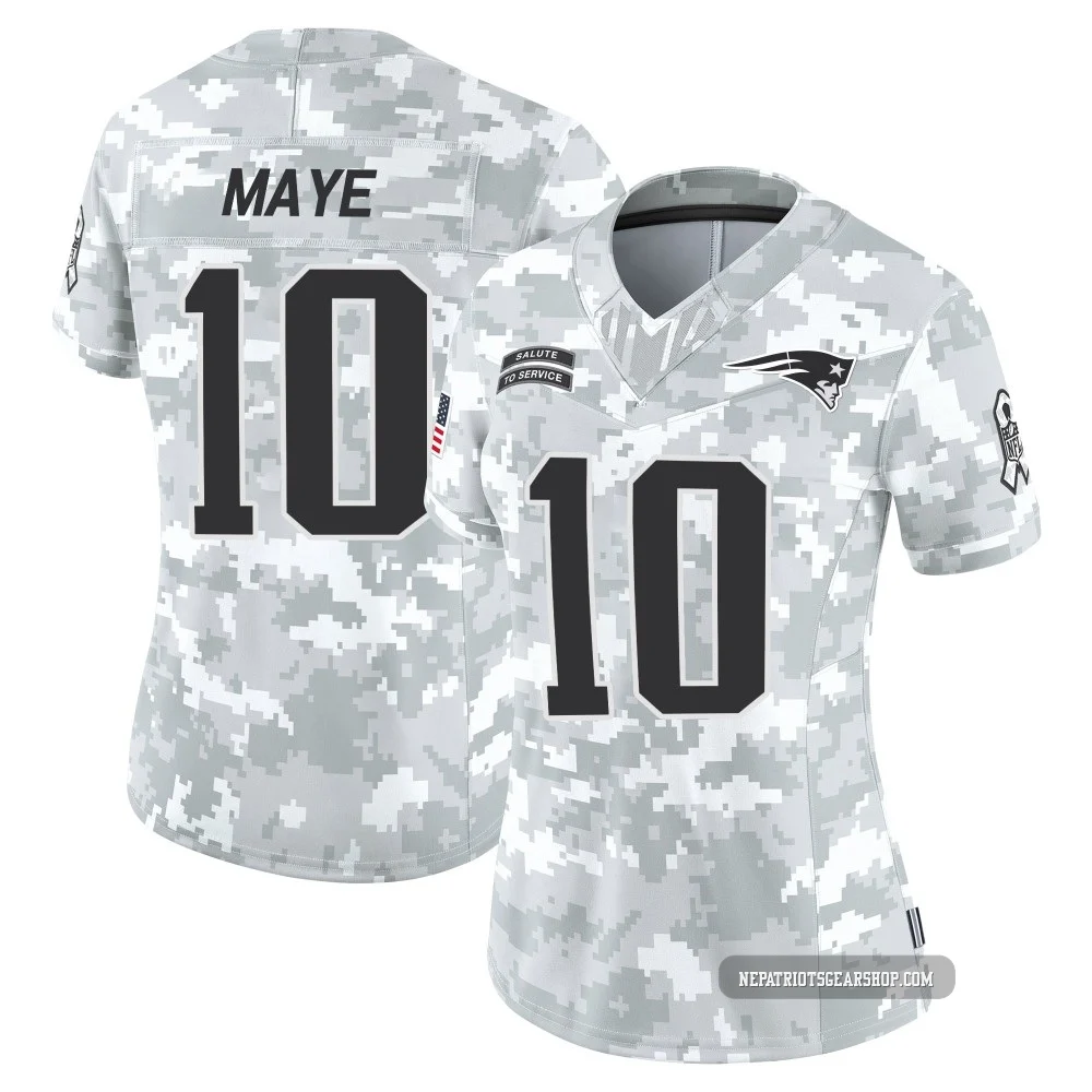 Drake Maye ＃10 New England Patriots Limited 2024 Salute to Service Jersey - Women's Arctic Camo