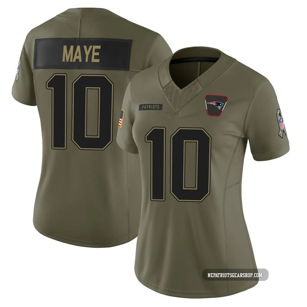 Drake Maye ＃10 New England Patriots Limited 2025 Salute to Service Jersey - Women's Olive