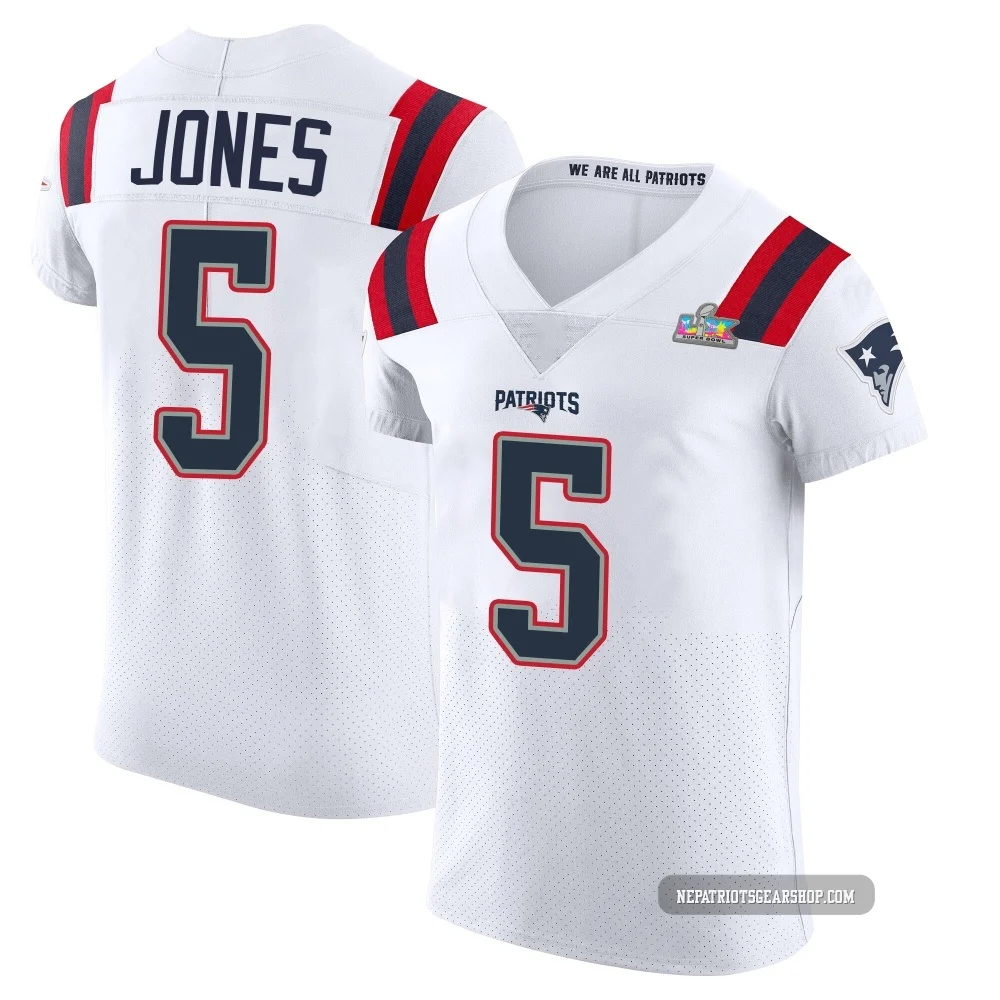 Dre'Mont Jones ＃5 New England Patriots Elite Vapor Untouchable Super Bowl LX Patch Jersey - Men's White