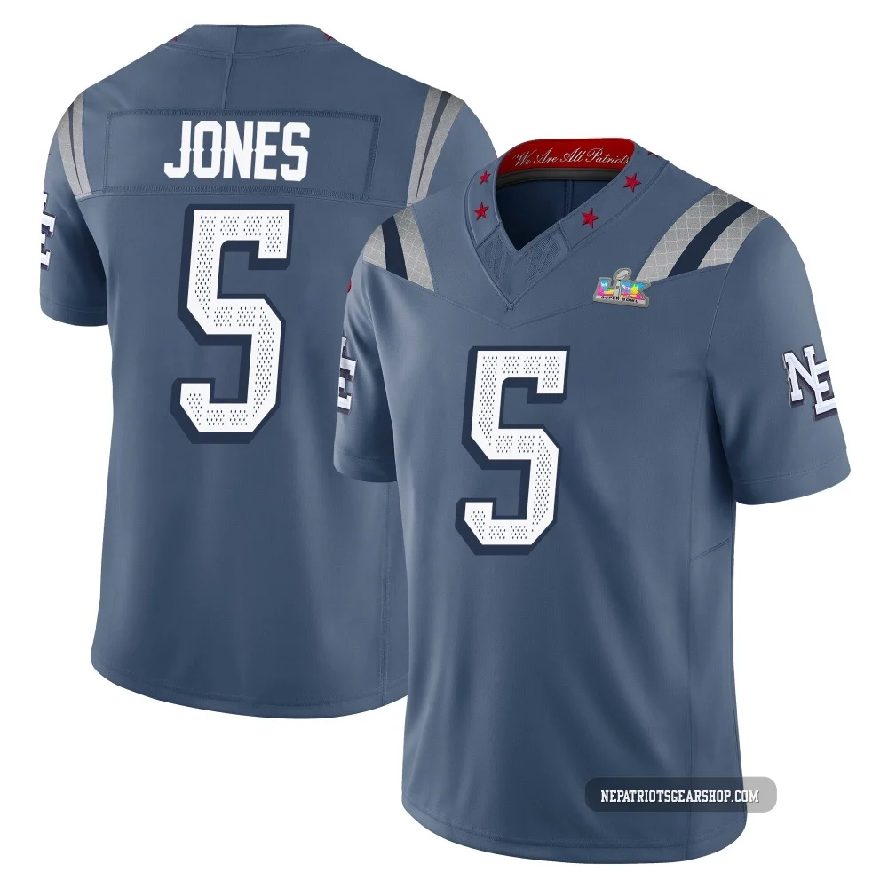 Dre'Mont Jones ＃5 New England Patriots Limited Storm 2025 Rivalries Collection Super Bowl LX Patch Jersey - Youth Blue