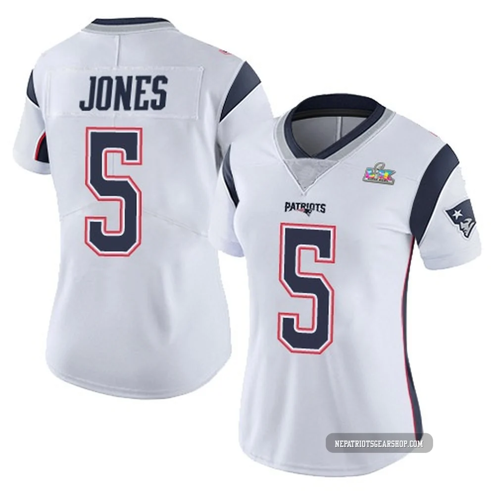 Dre'Mont Jones ＃5 New England Patriots Limited Vapor Untouchable Super Bowl LX Patch Jersey - Women's White