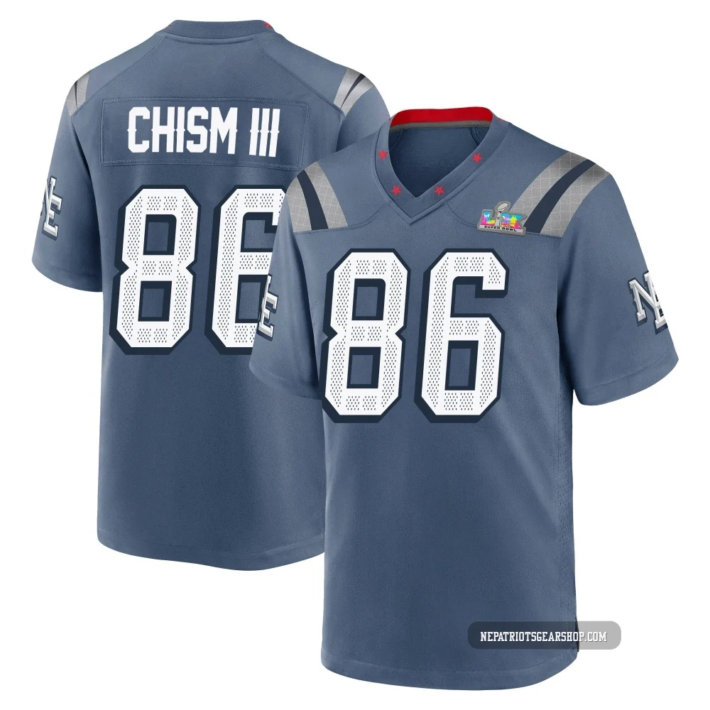 Efton Chism III ＃86 New England Patriots Game Storm 2025 Rivalries Collection Super Bowl LX Patch Jersey - Youth Blue