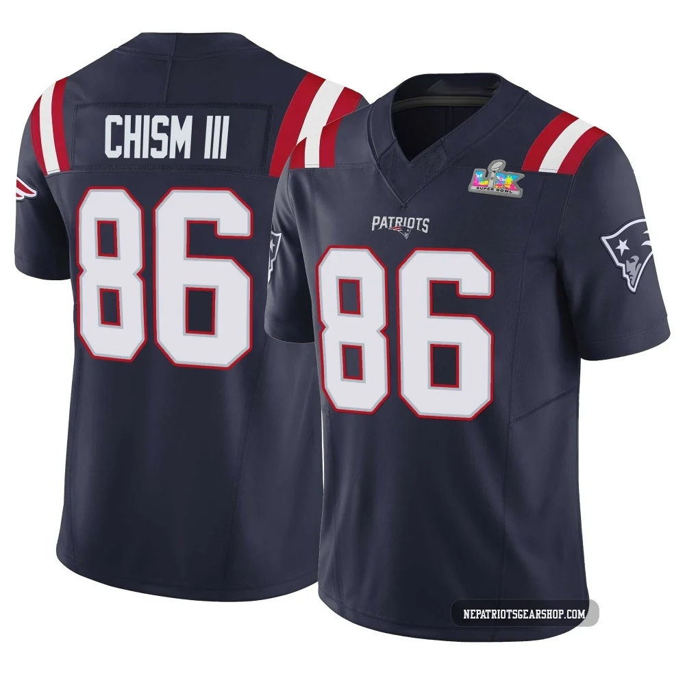 Efton Chism III ＃86 New England Patriots Limited Vapor F.U.S.E. Super Bowl LX Patch Jersey - Youth Navy