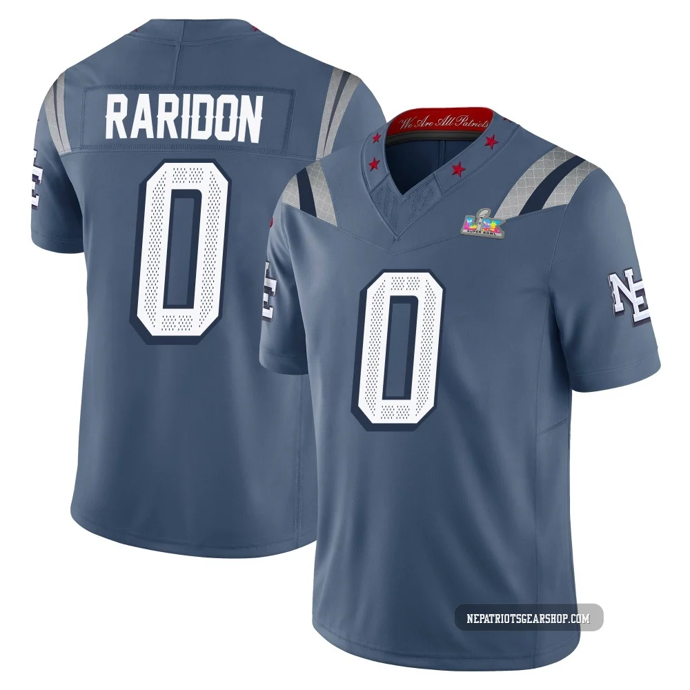 Eli Raridon ＃0 New England Patriots Limited Storm 2025 Rivalries Collection Super Bowl LX Patch Jersey - Youth Blue
