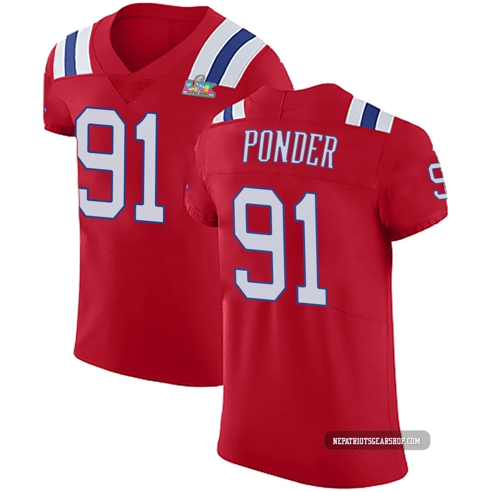 Elijah Ponder ＃91 New England Patriots Elite Vapor Untouchable Alternate Super Bowl LX Patch Jersey - Men's Red