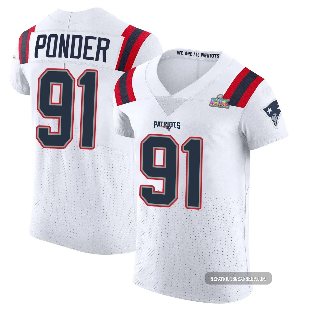 Elijah Ponder ＃91 New England Patriots Elite Vapor Untouchable Super Bowl LX Patch Jersey - Men's White