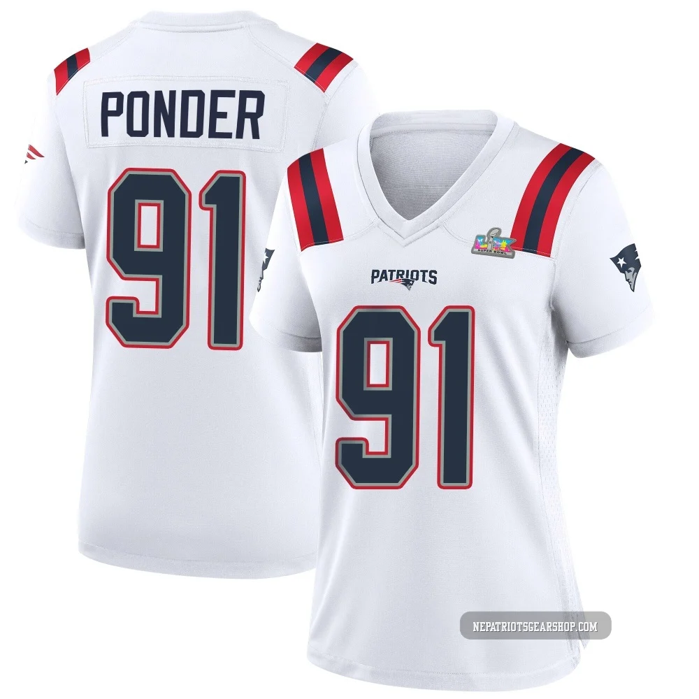 Elijah Ponder ＃91 New England Patriots Game Super Bowl LX Patch Jersey - Women's White