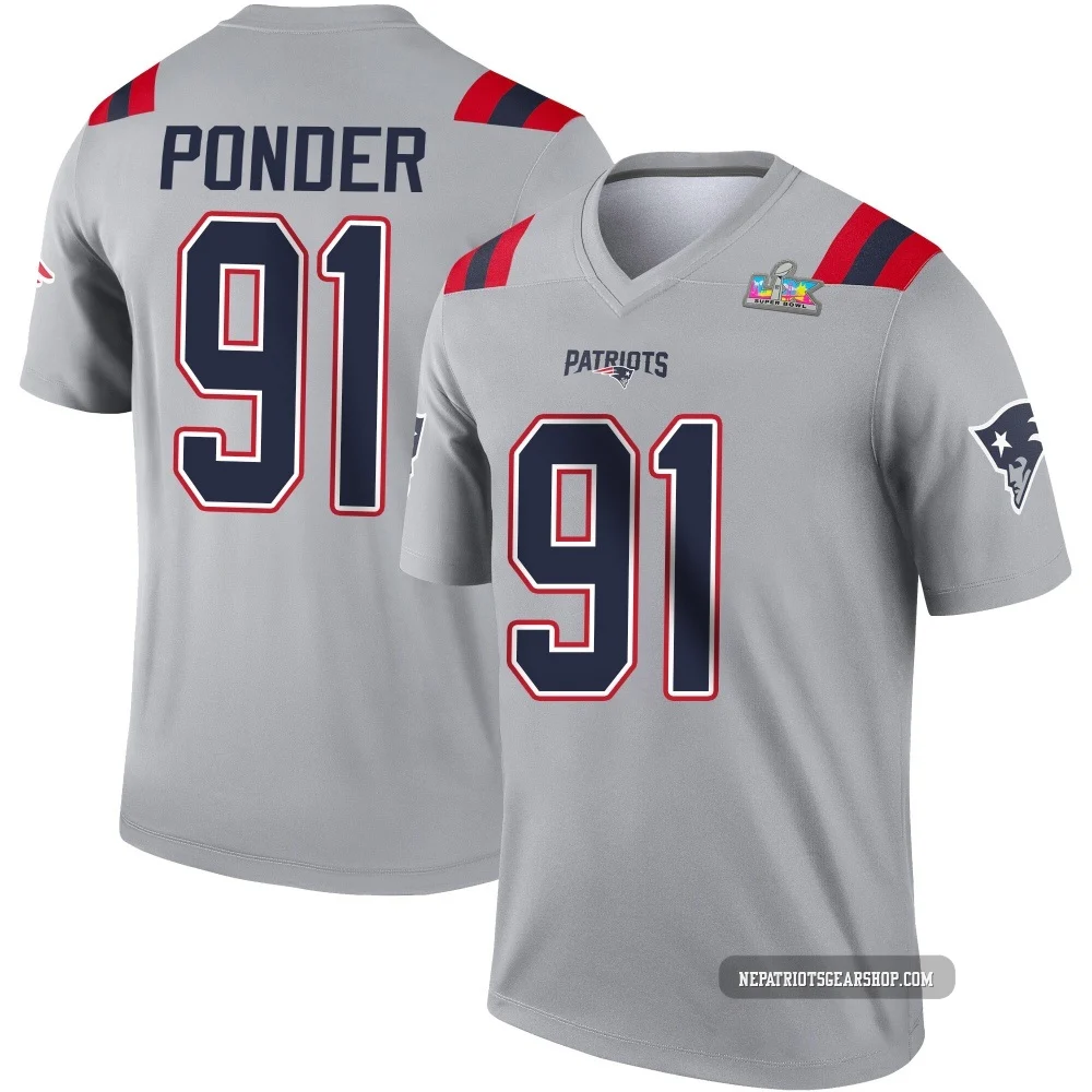 Elijah Ponder ＃91 New England Patriots Legend Inverted Super Bowl LX Patch Jersey - Men's Gray