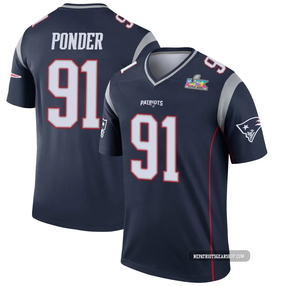 Elijah Ponder ＃91 New England Patriots Legend Super Bowl LX Patch Jersey - Men's Navy