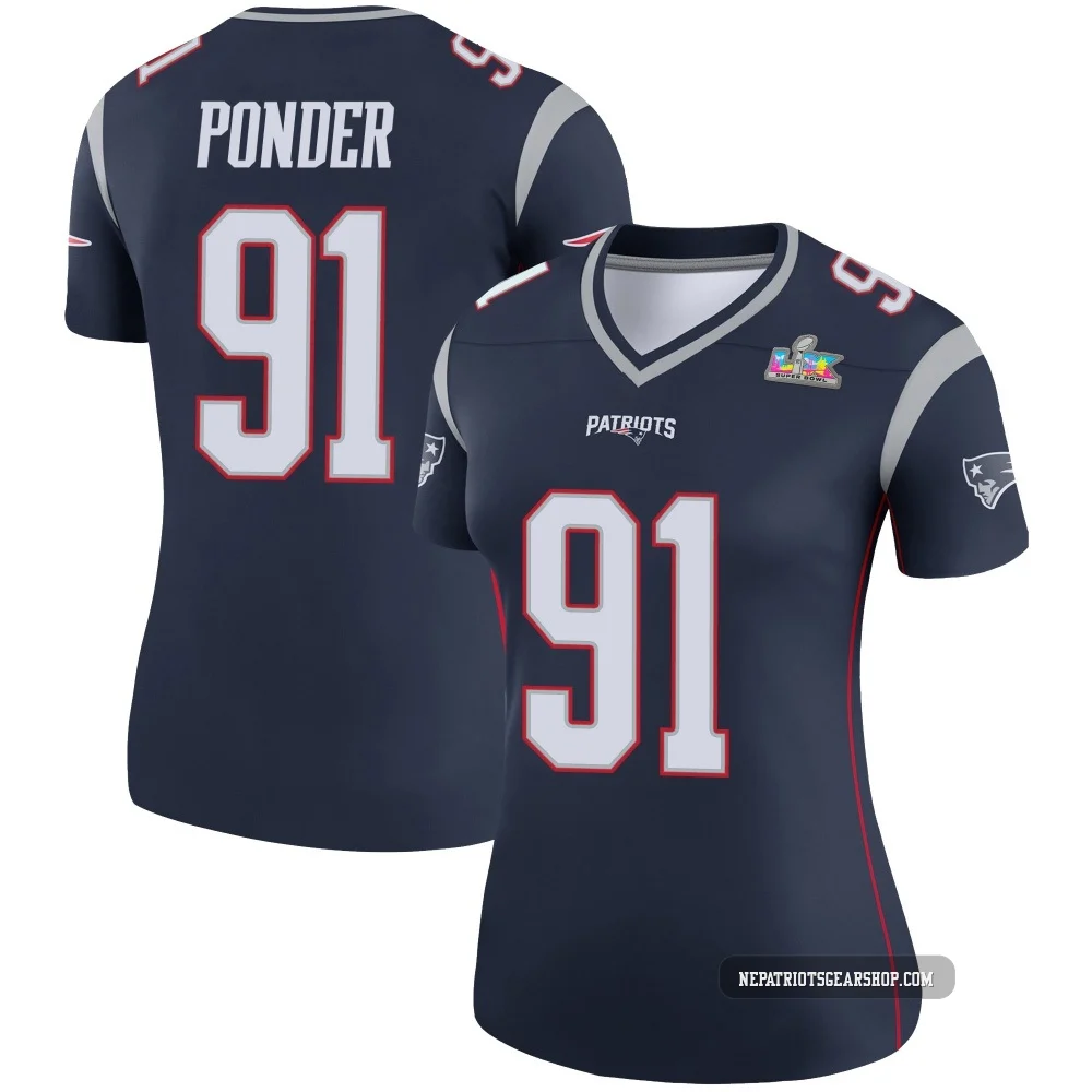 Elijah Ponder ＃91 New England Patriots Legend Super Bowl LX Patch Jersey - Women's Navy