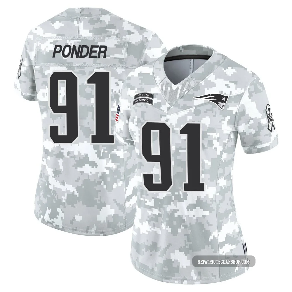 Elijah Ponder ＃91 New England Patriots Limited 2024 Salute to Service Jersey - Women's Arctic Camo