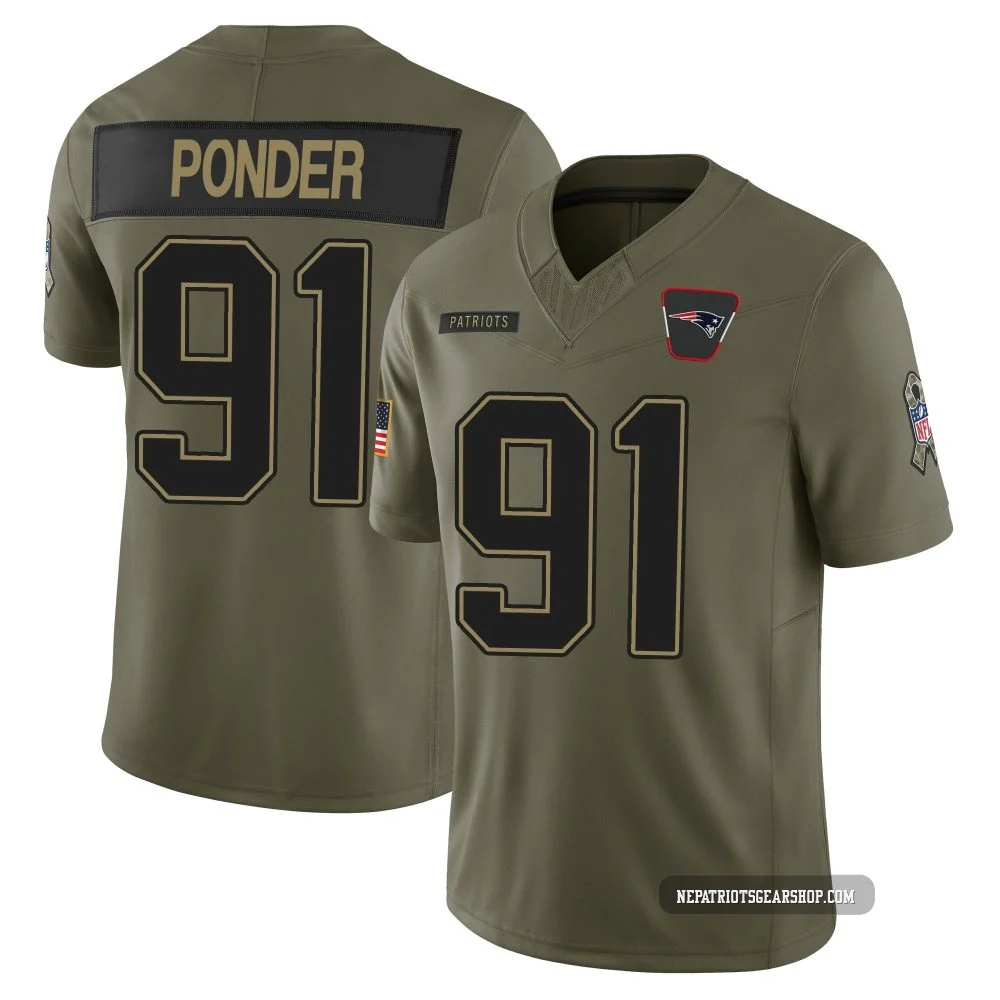 Elijah Ponder ＃91 New England Patriots Limited 2025 Salute to Service Jersey - Youth Olive