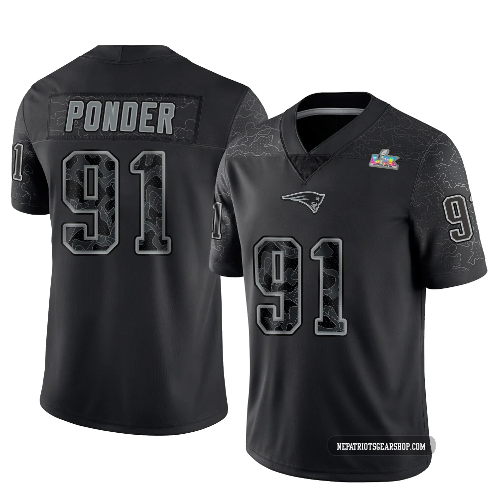 Elijah Ponder ＃91 New England Patriots Limited Reflective Super Bowl LX Patch Jersey - Men's Black