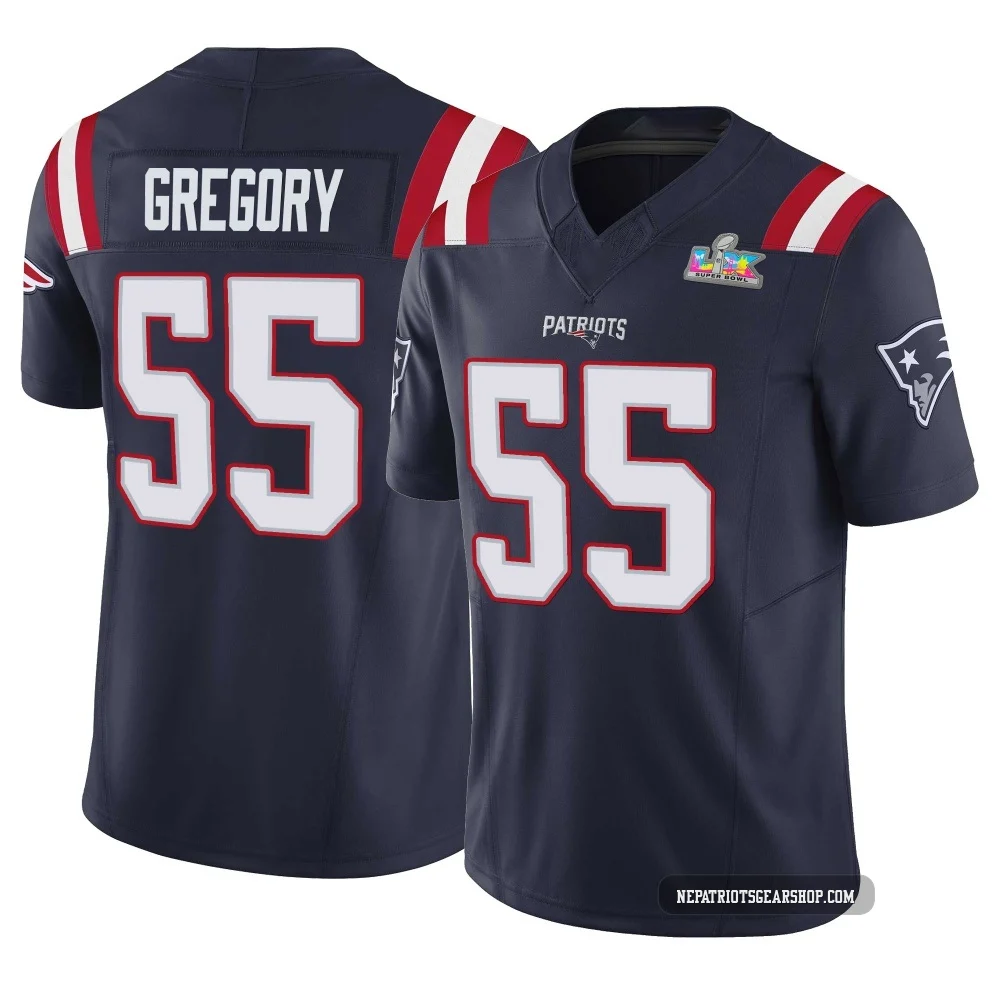 Eric Gregory ＃55 New England Patriots Limited Vapor F.U.S.E. Super Bowl LX Patch Jersey - Youth Navy
