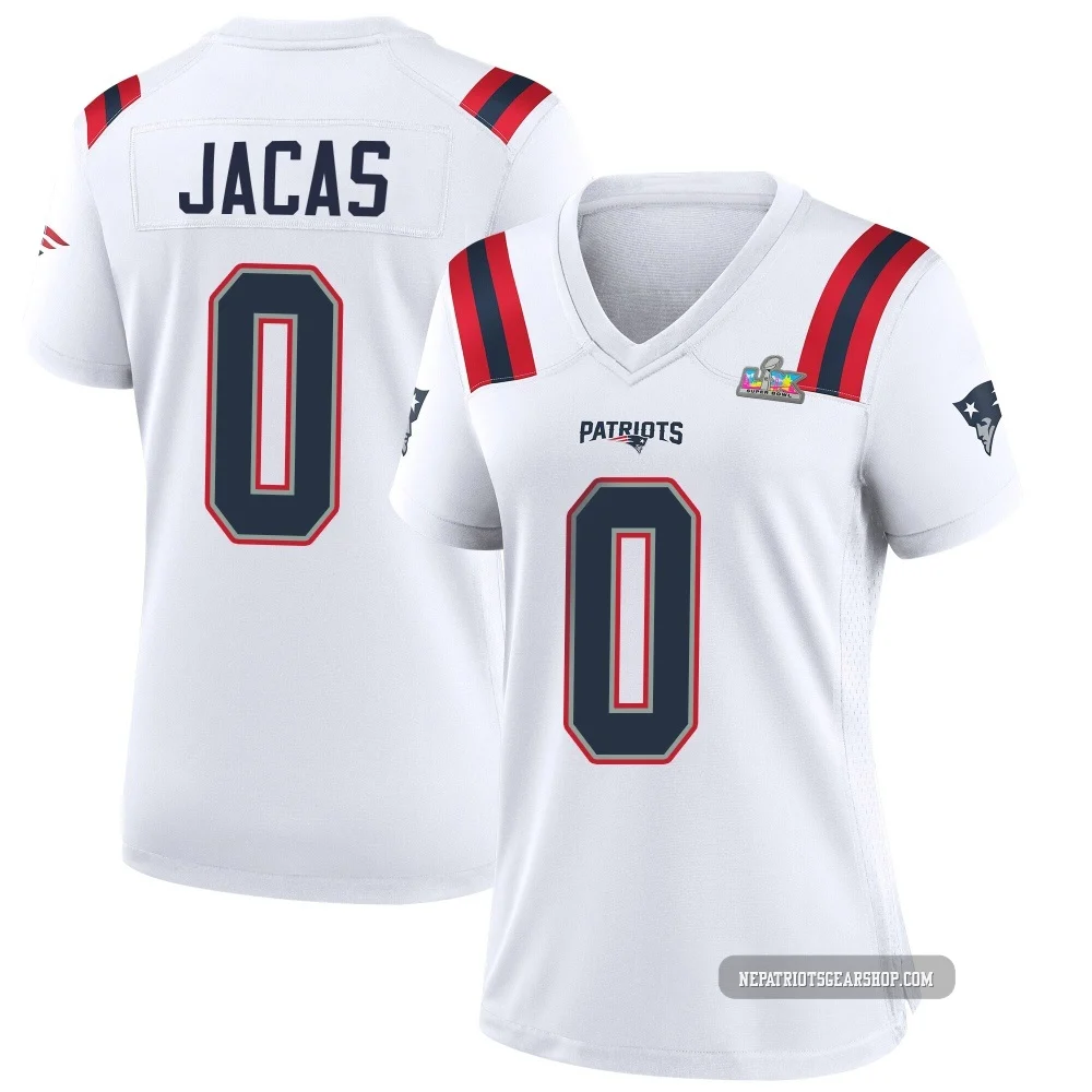 Gabe Jacas ＃0 New England Patriots Game Super Bowl LX Patch Jersey - Women's White