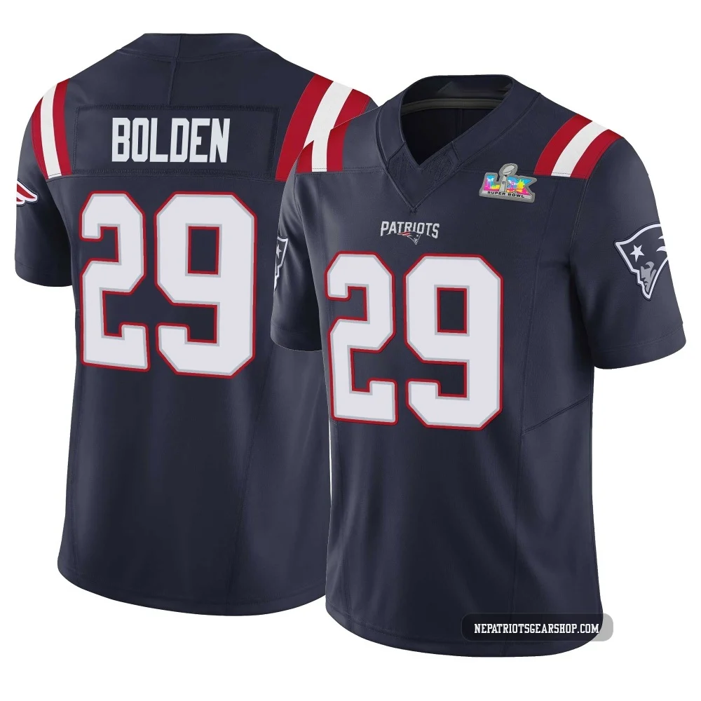 Isaiah Bolden ＃29 New England Patriots Limited Vapor F.U.S.E. Super Bowl LX Patch Jersey - Youth Navy