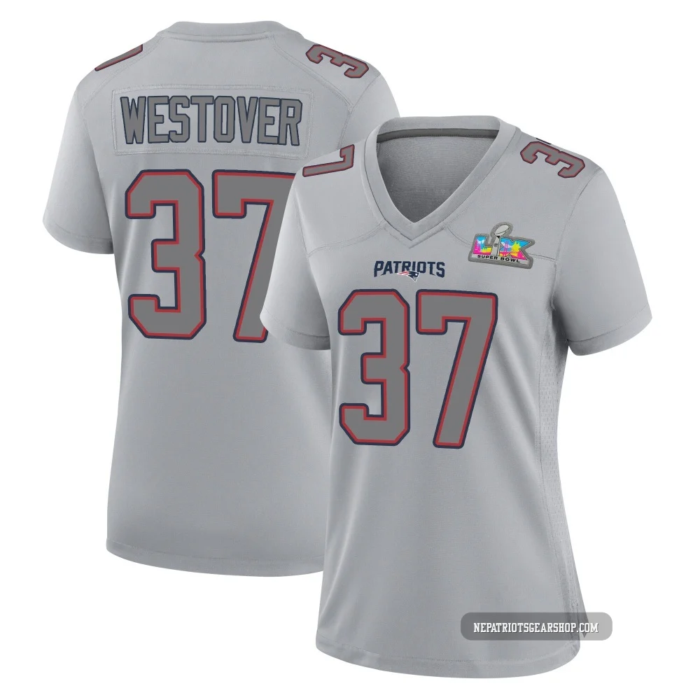 Jack Westover ＃37 New England Patriots Game Silver Atmosphere Fashion Super Bowl LX Patch Jersey - Women's