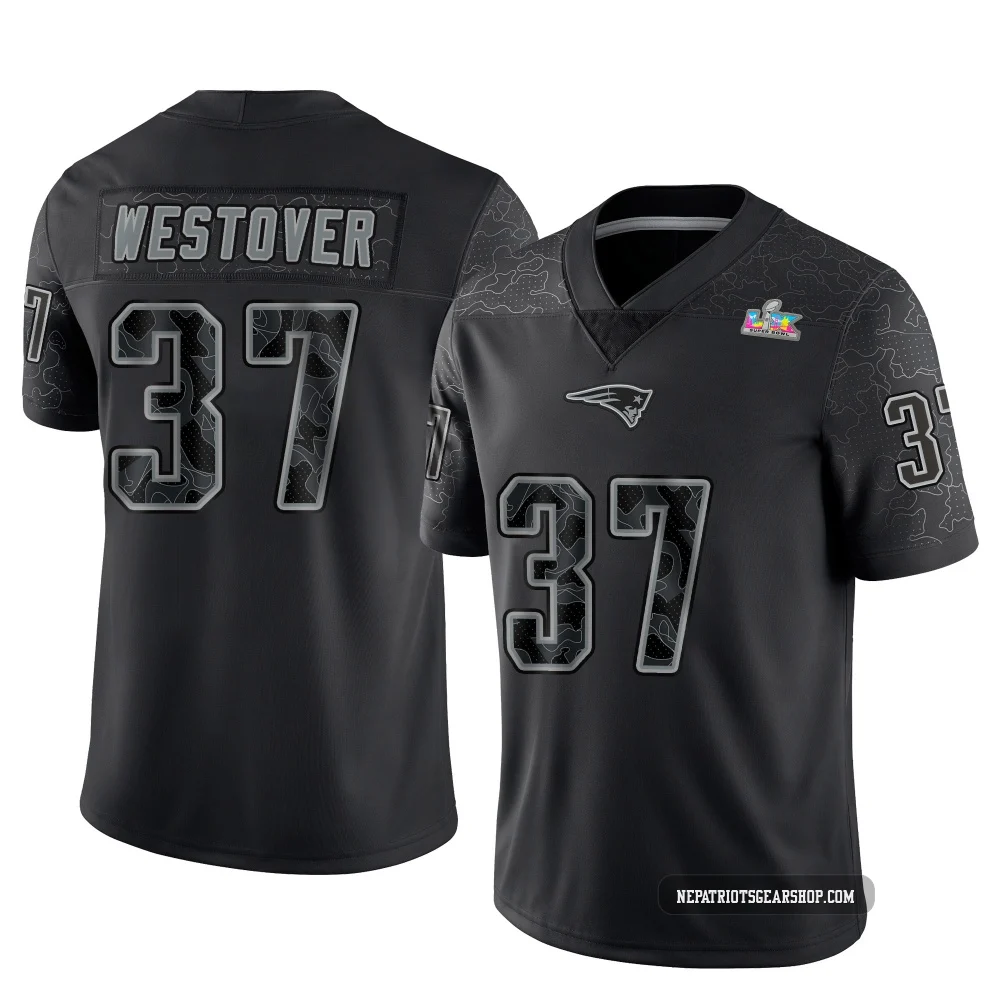 Jack Westover ＃37 New England Patriots Limited Reflective Super Bowl LX Patch Jersey - Youth Black