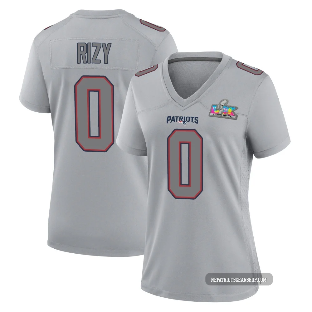 Jacob Rizy ＃0 New England Patriots Game Silver Atmosphere Fashion Super Bowl LX Patch Jersey - Women's