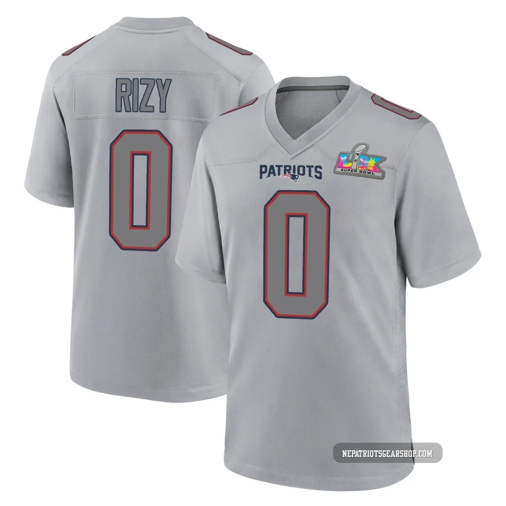 Jacob Rizy ＃0 New England Patriots Game Silver Atmosphere Fashion Super Bowl LX Patch Jersey - Youth