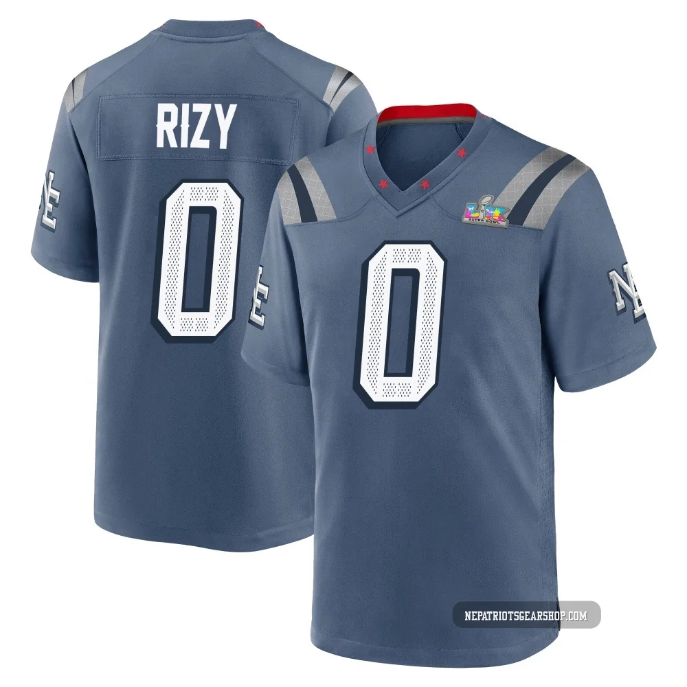 Jacob Rizy ＃0 New England Patriots Game Storm 2025 Rivalries Collection Super Bowl LX Patch Jersey - Youth Blue