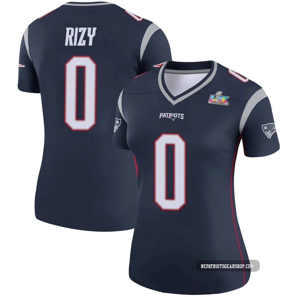 Jacob Rizy ＃0 New England Patriots Legend Super Bowl LX Patch Jersey - Women's Navy