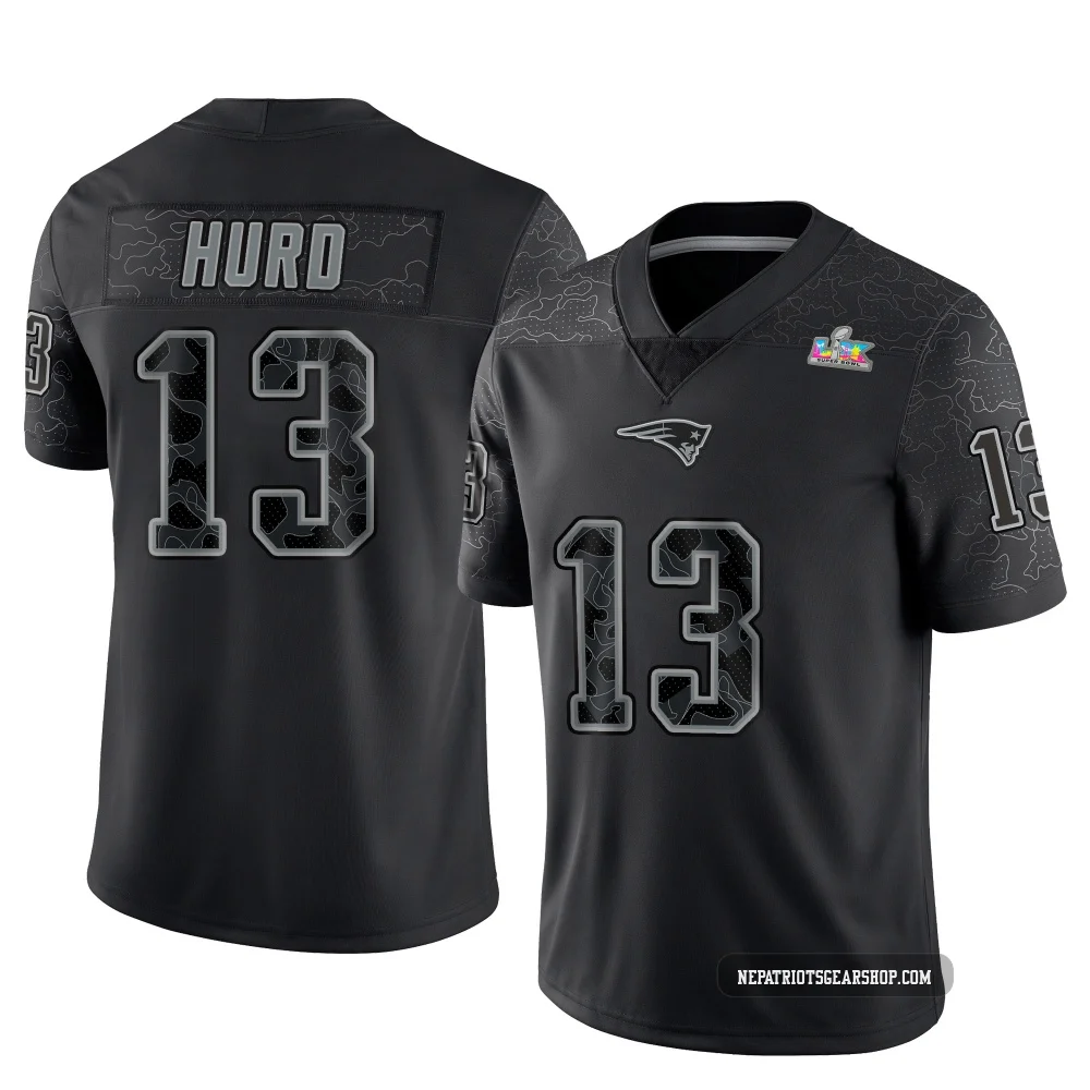 Jalen Hurd ＃13 New England Patriots Limited Reflective Super Bowl LX Patch Jersey - Youth Black