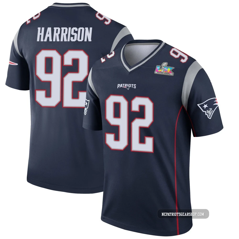 James Harrison ＃92 New England Patriots Legend Super Bowl LX Patch Jersey - Youth Navy