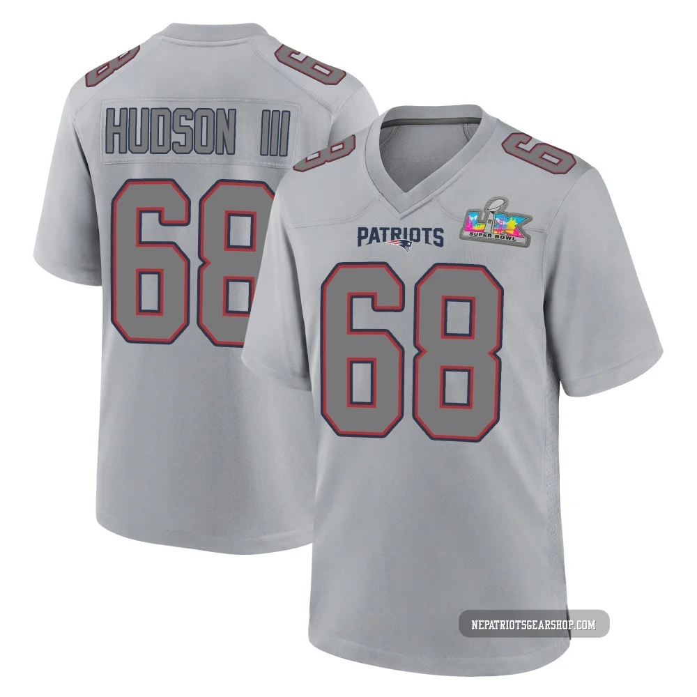 James Hudson III ＃68 New England Patriots Game Silver Atmosphere Fashion Super Bowl LX Patch Jersey - Youth
