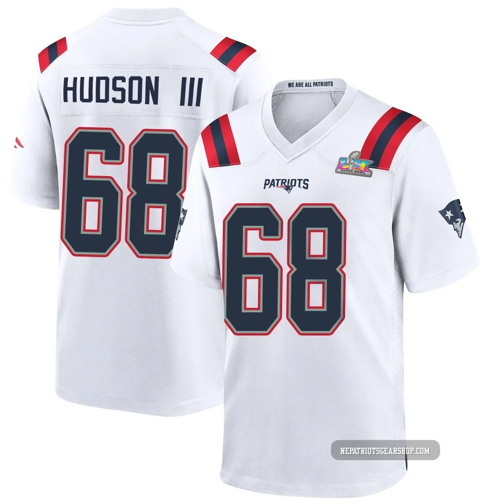 James Hudson III ＃68 New England Patriots Game Super Bowl LX Patch Jersey - Youth White