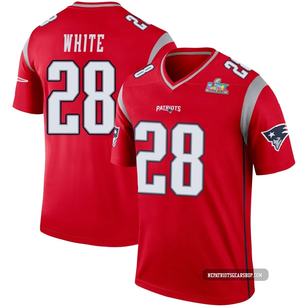 James White ＃28 New England Patriots Legend Inverted Super Bowl LX Patch Jersey - Youth Red