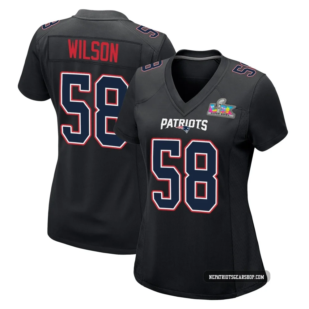 Jared Wilson ＃58 New England Patriots Game Carbon Fashion Super Bowl LX Patch Jersey - Women's Black