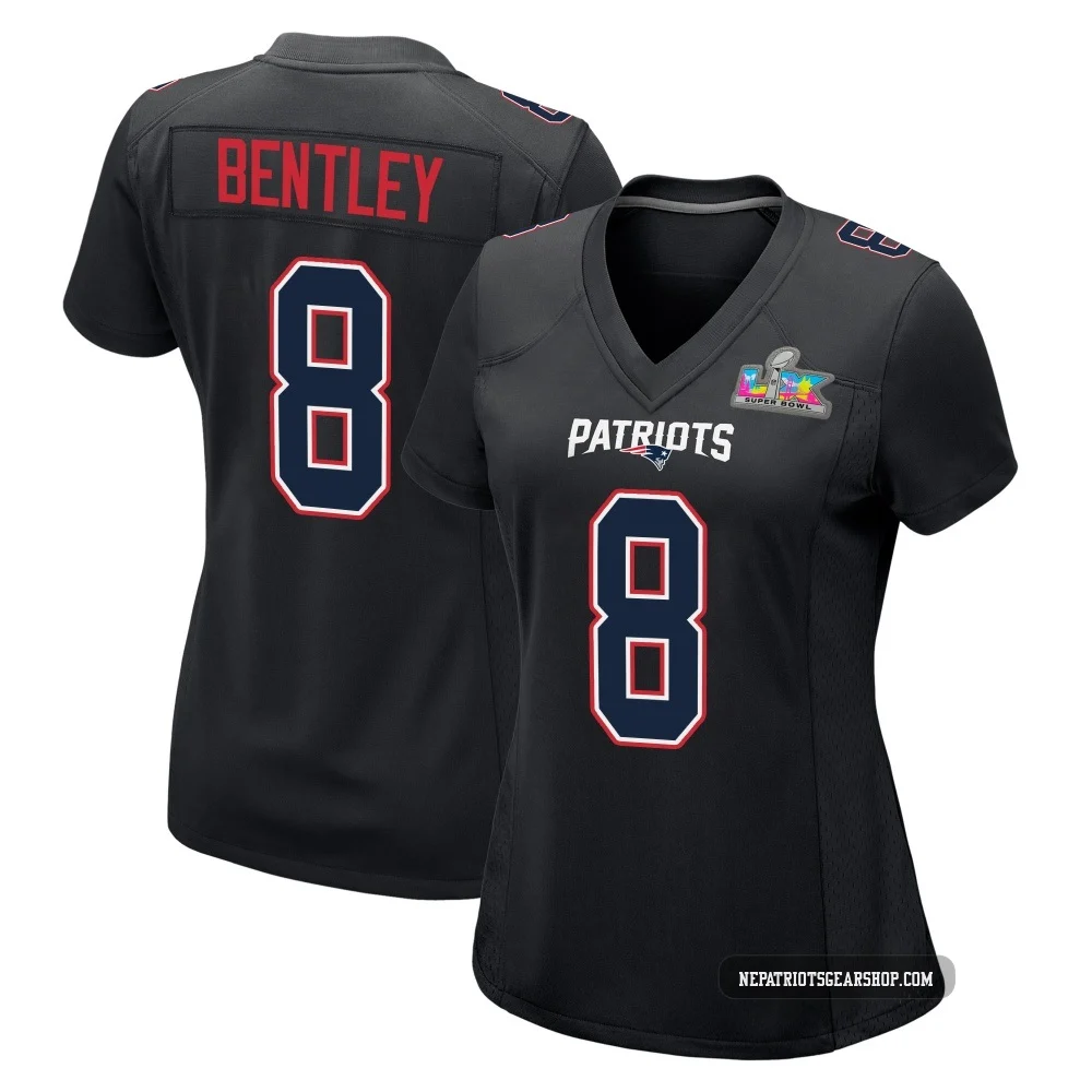 Ja'Whaun Bentley ＃8 New England Patriots Game Carbon Fashion Super Bowl LX Patch Jersey - Women's Black