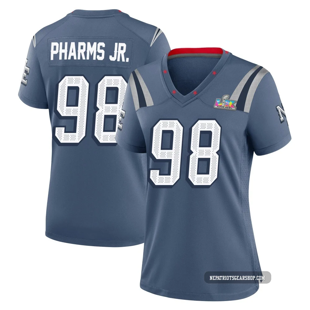 Jeremiah Pharms Jr. ＃98 New England Patriots Game Storm 2025 Rivalries Collection Super Bowl LX Patch Jersey - Women's Blue