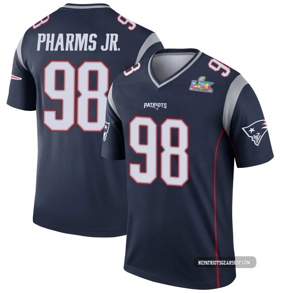Jeremiah Pharms Jr. ＃98 New England Patriots Legend Super Bowl LX Patch Jersey - Youth Navy