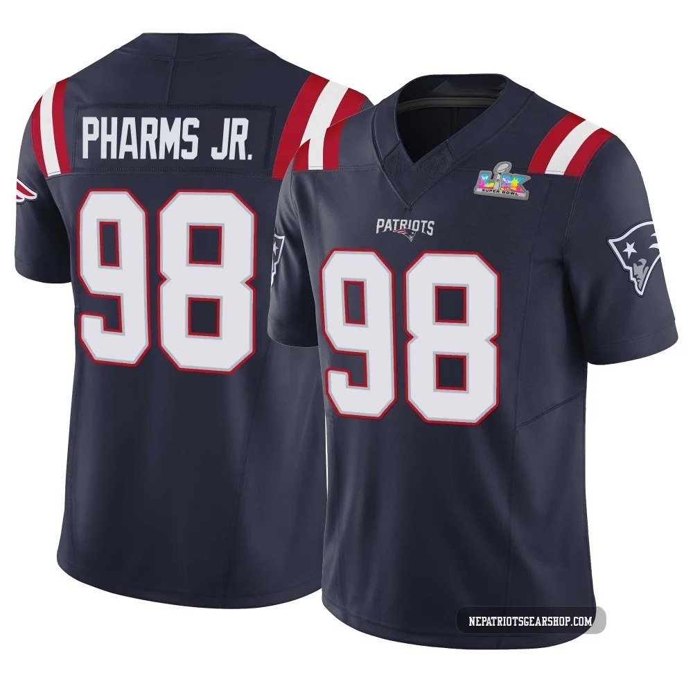 Jeremiah Pharms Jr. ＃98 New England Patriots Limited Vapor F.U.S.E. Super Bowl LX Patch Jersey - Men's Navy