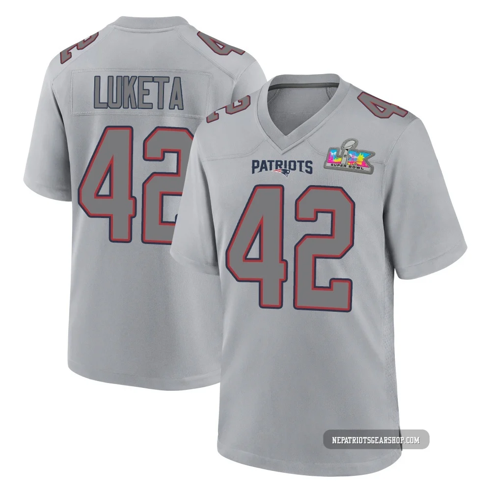 Jesse Luketa ＃42 New England Patriots Game Silver Atmosphere Fashion Super Bowl LX Patch Jersey - Youth