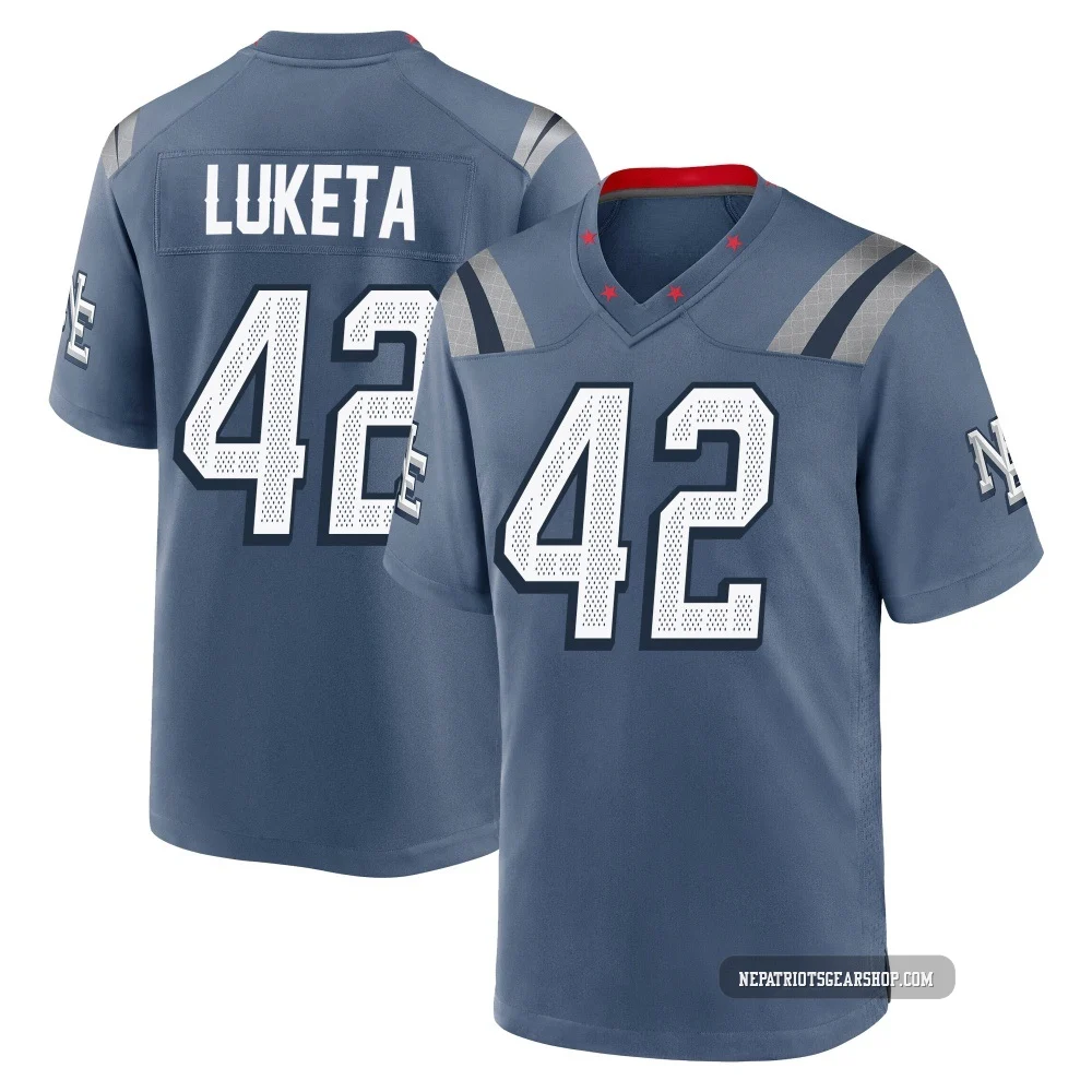 Jesse Luketa ＃42 New England Patriots Game Storm 2025 Rivalries Collection Jersey - Men's Blue