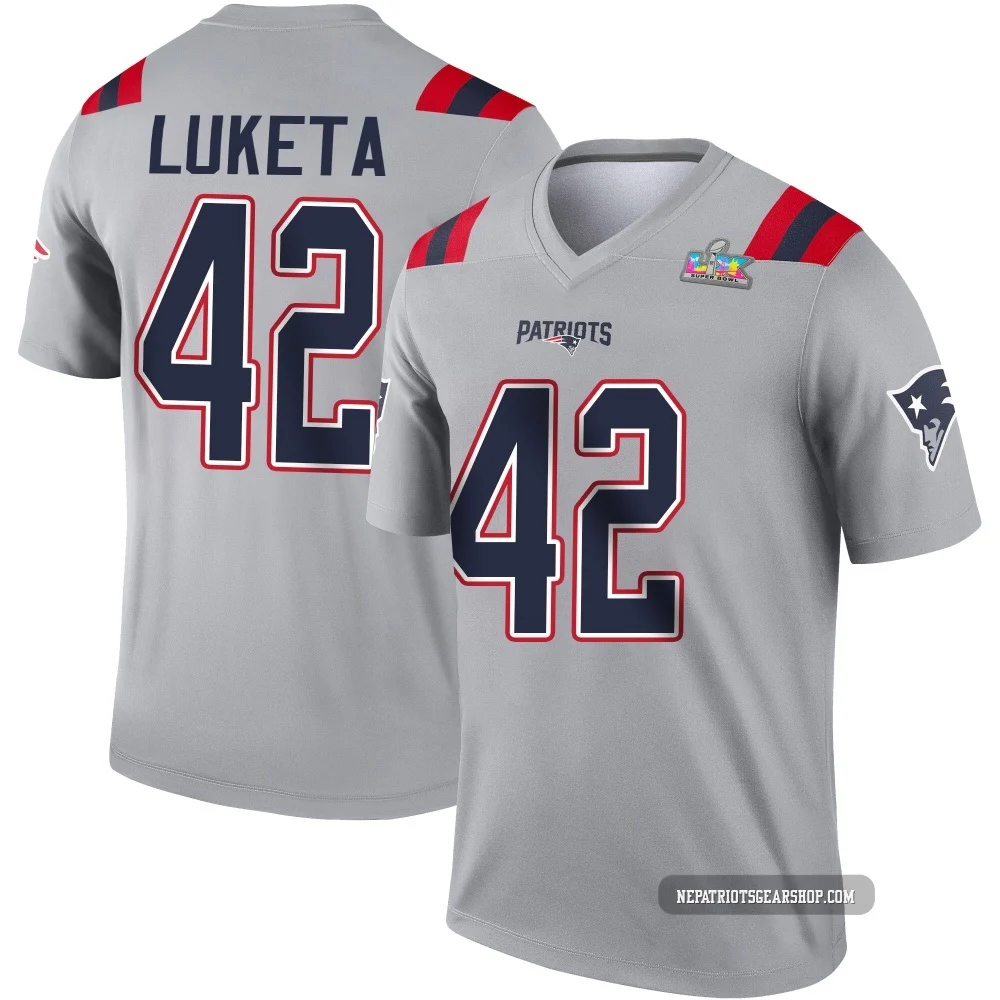 Jesse Luketa ＃42 New England Patriots Legend Inverted Super Bowl LX Patch Jersey - Youth Gray
